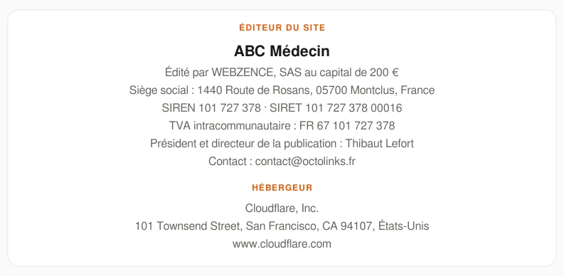 Coordonnées légales de l&rsquo;éditeur et de l&rsquo;hébergeur du site