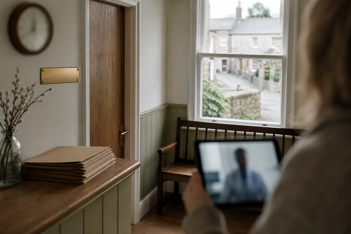 Patiente en consultation vidéo avec un médecin depuis son domicile