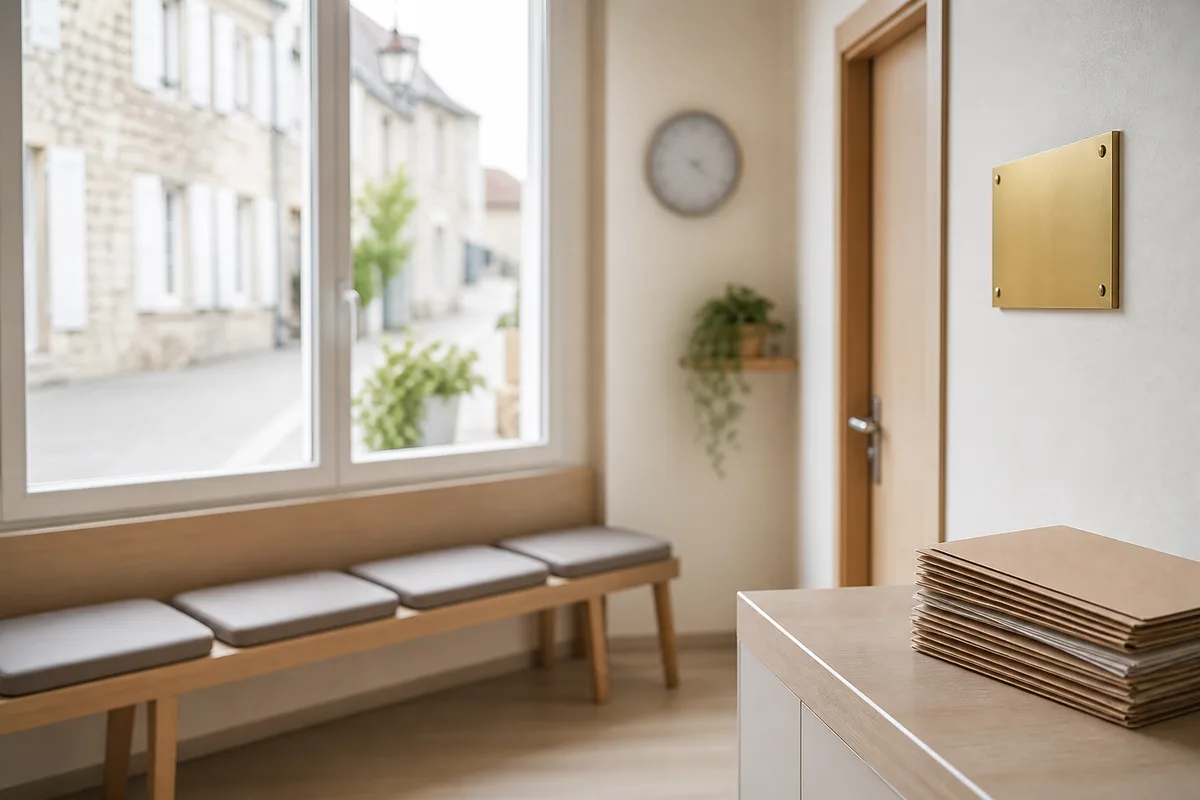 Salle d&rsquo;attente lumineuse d&rsquo;une maison de santé pluriprofessionnelle en France